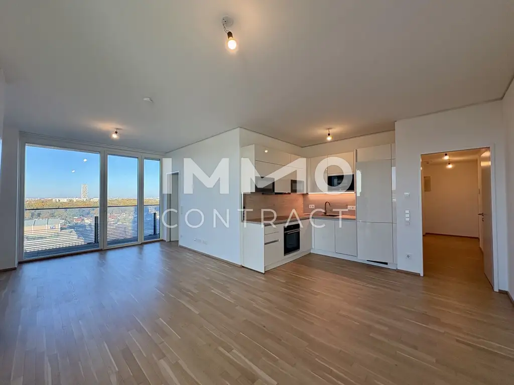 TOP-Ausblick: City mit Stephansdom, Donaukanal, Prater. Concierge, Party & BBQ Lounge, Pool usw.