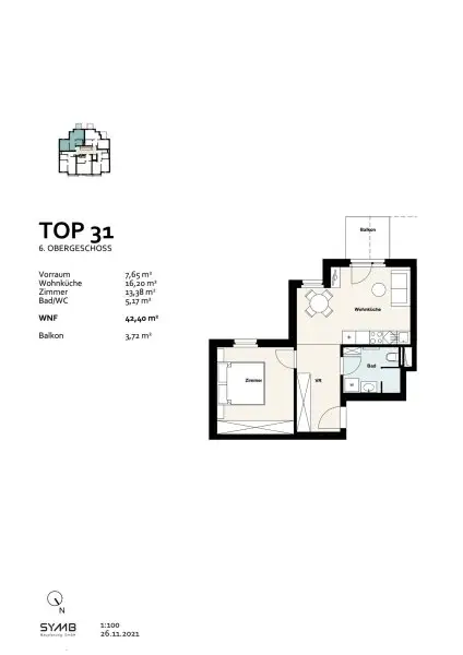 Miete: Vollmöblierte zentral begehbare 2-Zimmer Wohnung | Balkon | 1100 Wien