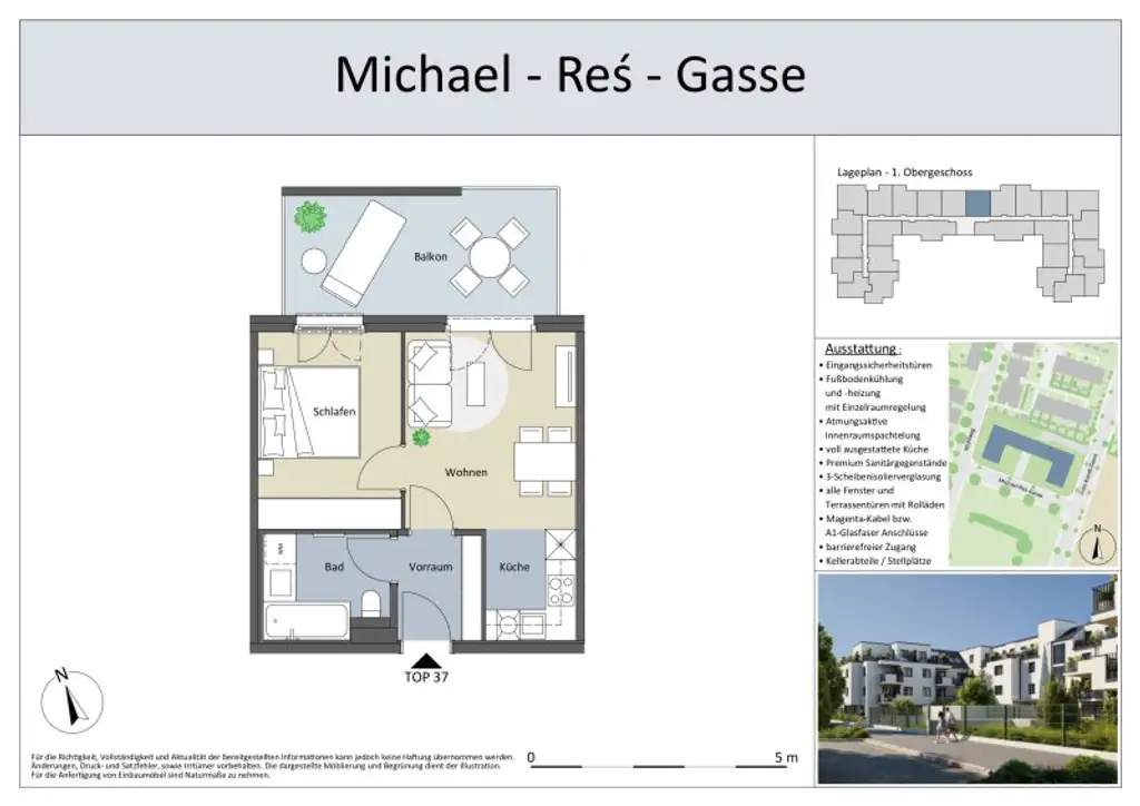 Zweitbezug, HOFSEITIGE BALKON-2 Zimmer-Neubauwohnung