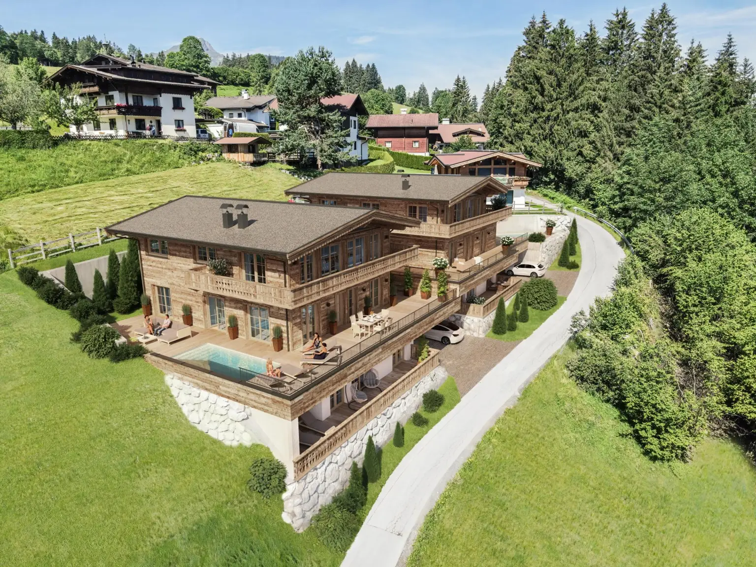 Zwei trendige Chalets mit endloser Aussicht