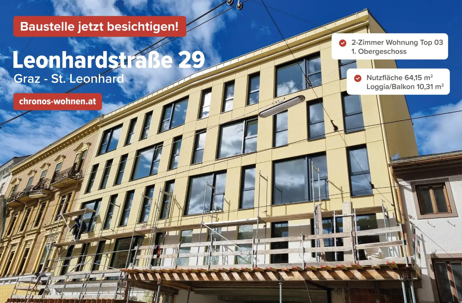 PROVISIONSFREI! Neubauprojekt - St.Leonhard! Große 2-Zimmerwohnung mit Innenhofbalkon!