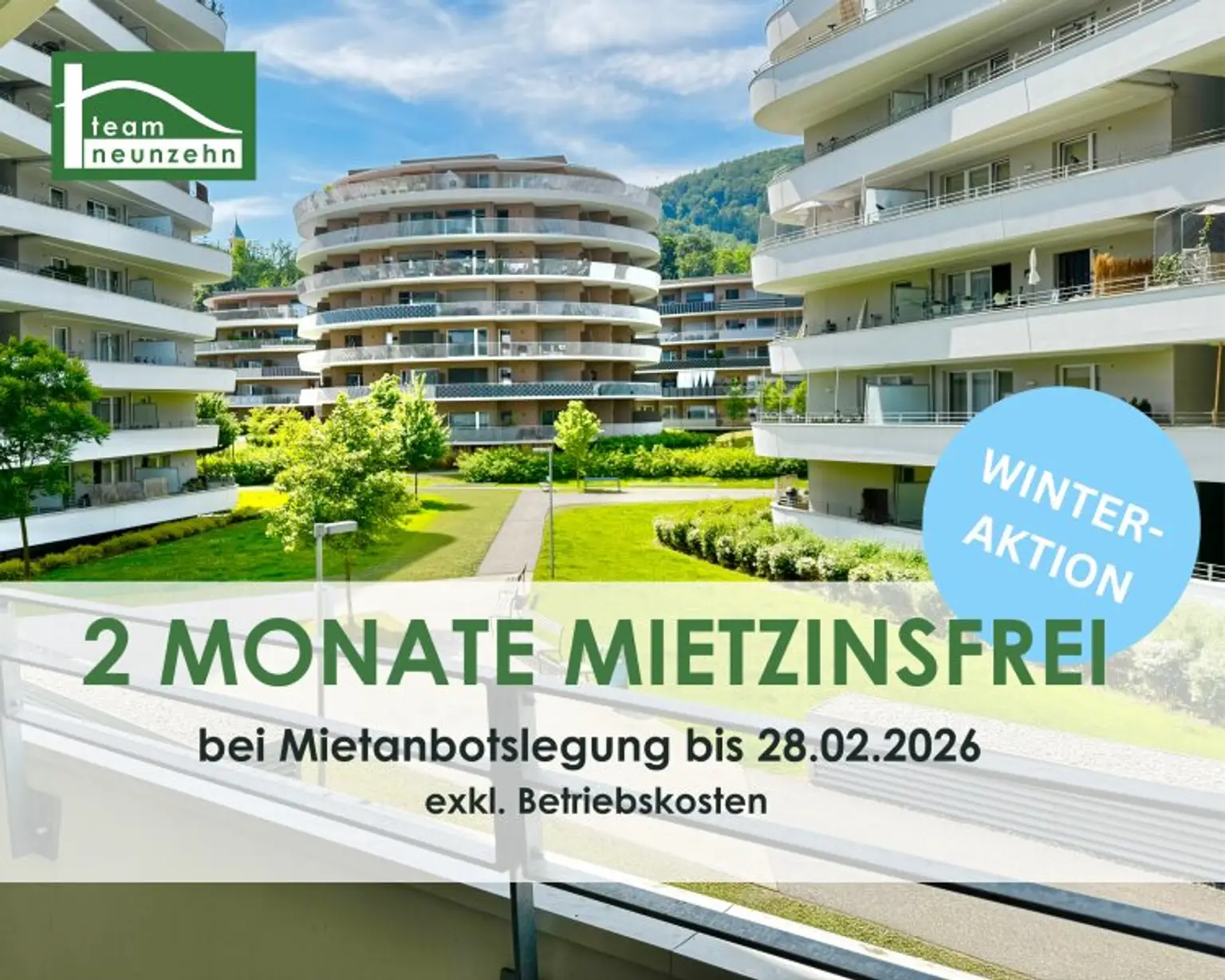 AKTION - 2 MONATE MIETZINSFREI - Green City Living – Wohnen im Park, Leben mit Stil