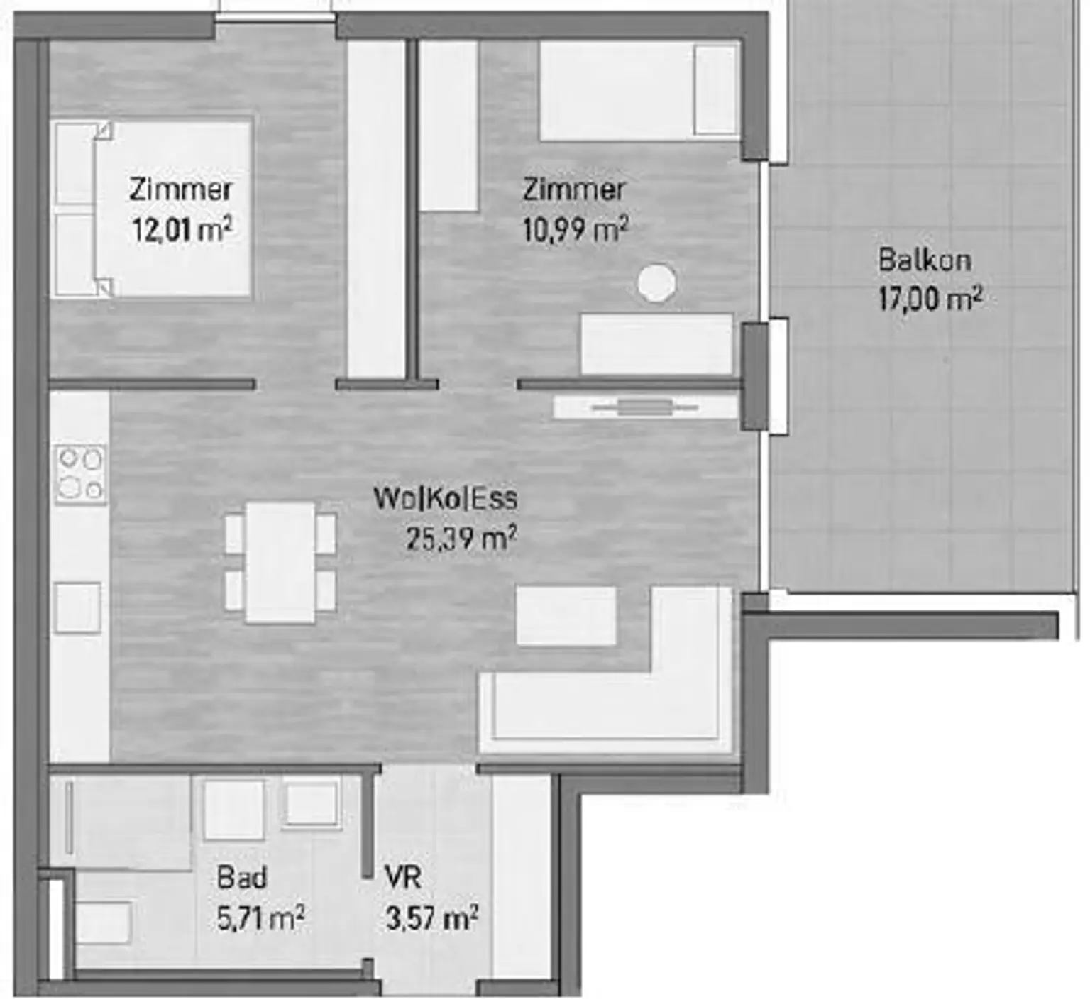 Top 7: 58m² Wohnfläche + 17m² Balkon