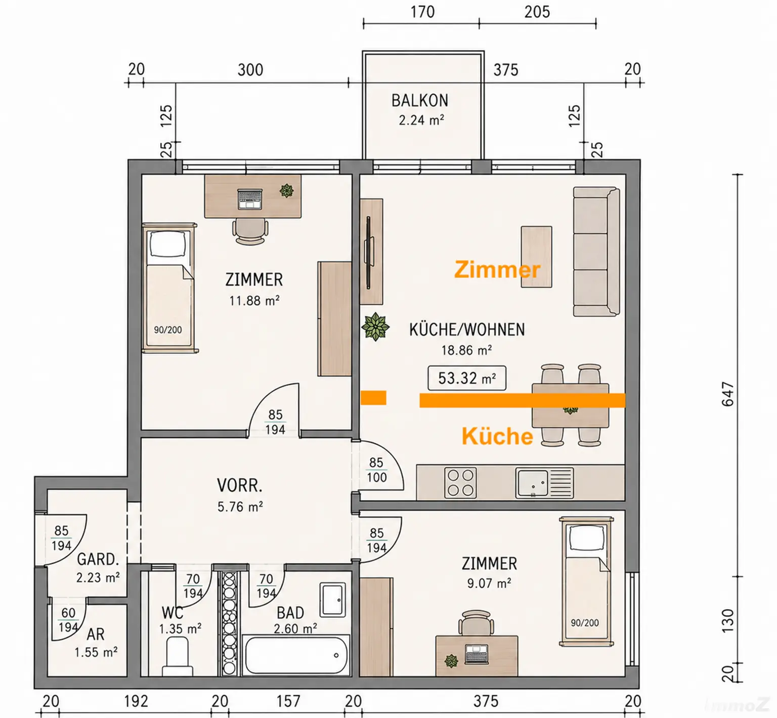 Grundriss alt 3 Zimmer
