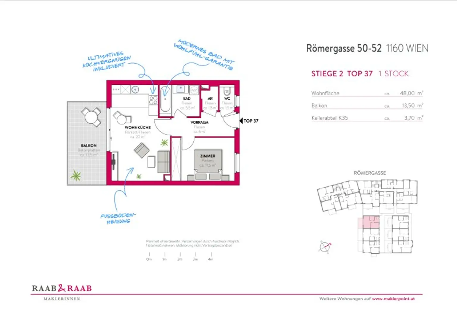 Hofseitige 2-Zimmer-Wohnung mit Balkon in Ottakring! Nähe Wilhelminenberg