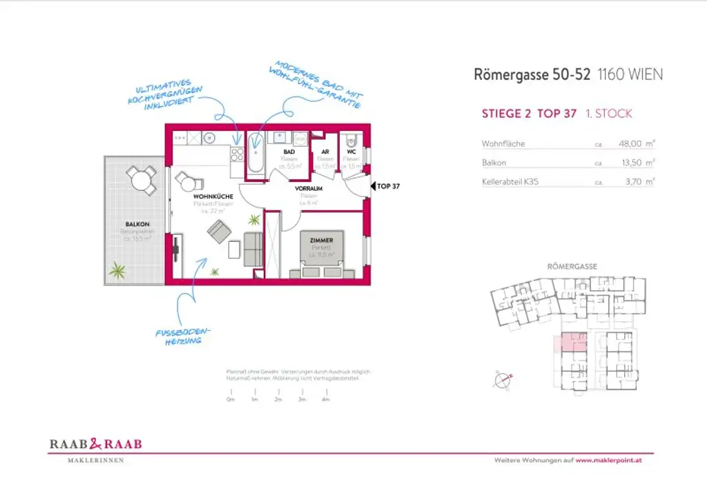 Hofseitige 2-Zimmer-Wohnung mit Balkon in Ottakring! Nähe Wilhelminenberg
