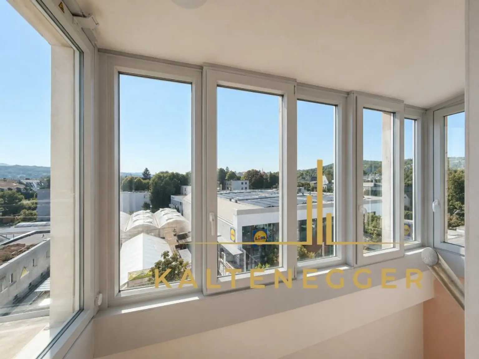 Verglaster Stiegenaufgang zur Penthouse-Ebene (zusätzlich Lift in Wohnung)