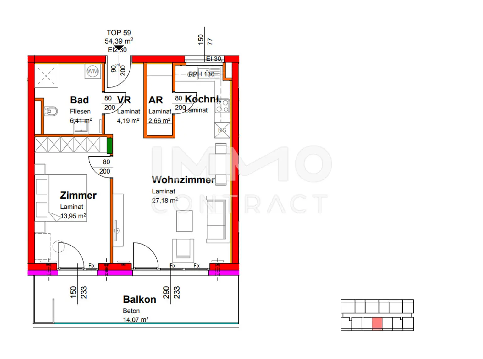 54,19qm 2ZI- Balkon-Wohnung