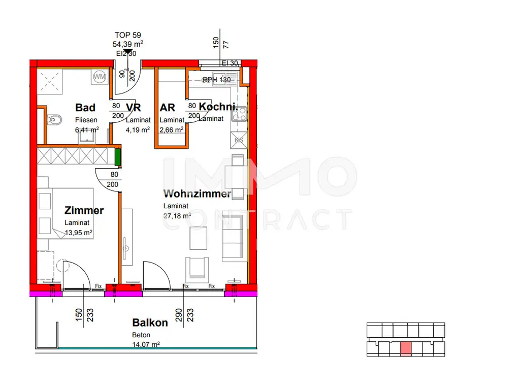 54,19qm 2ZI- Balkon-Wohnung