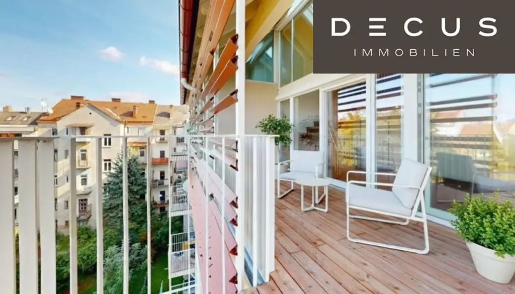 | EXKLUSIVE & LICHTDURCHFLUTETE DACHGESCHOSS - MAISONETTE - WOHNUNG MIT BLICK AUF DEN SCHLOSSBERG | PRIVATER LIFTZUGANG | 2 TERRASSEN | TOP LAGE