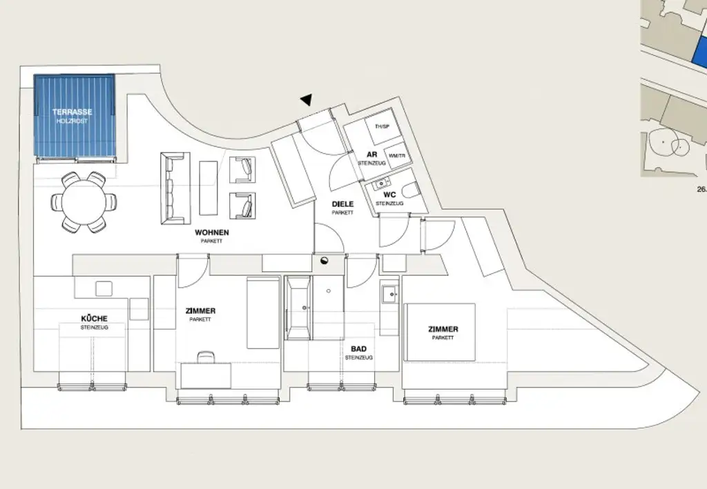 Helle 3-Zimmer Wohnung mit Terrasse, Nähe St. Anna Kinderspital