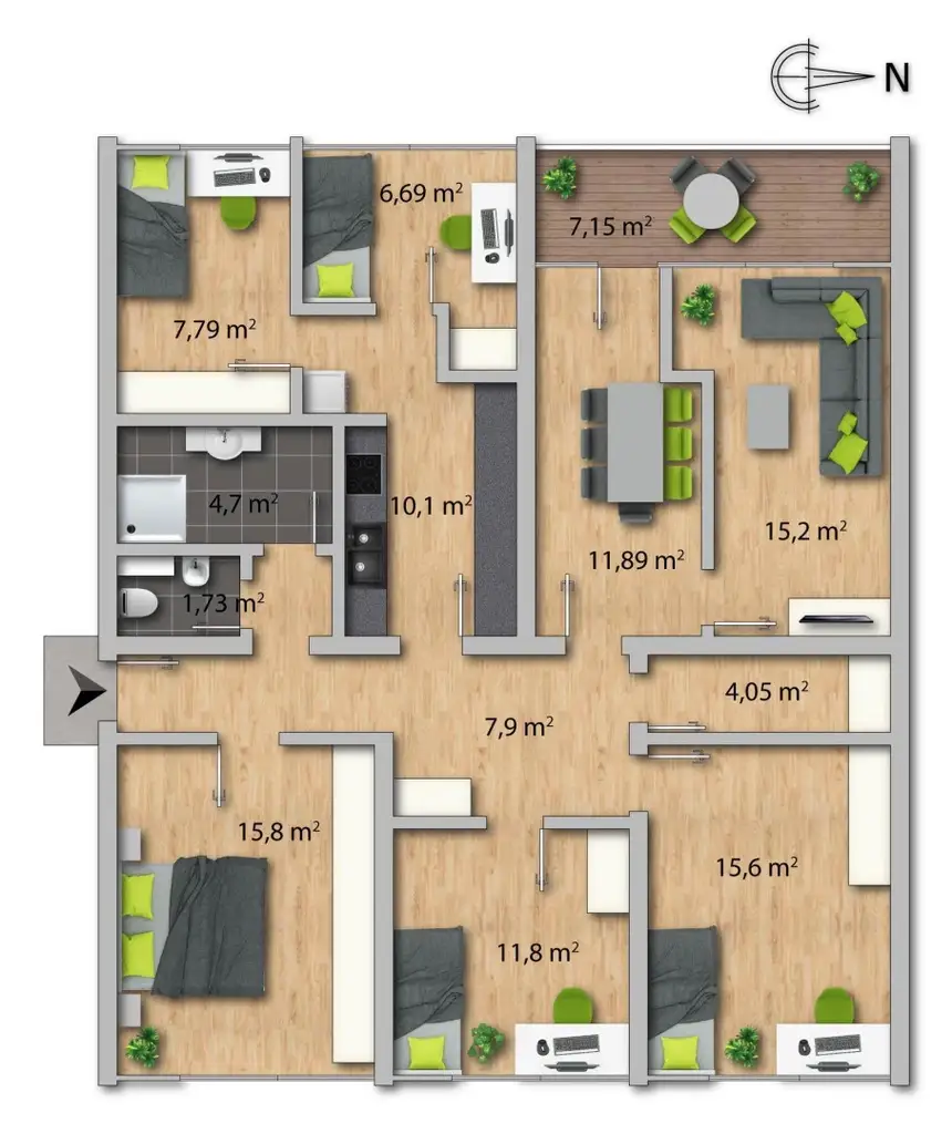 WG-taugliche 6-Zimmer-Wohnung mit Balkon und TG-AP