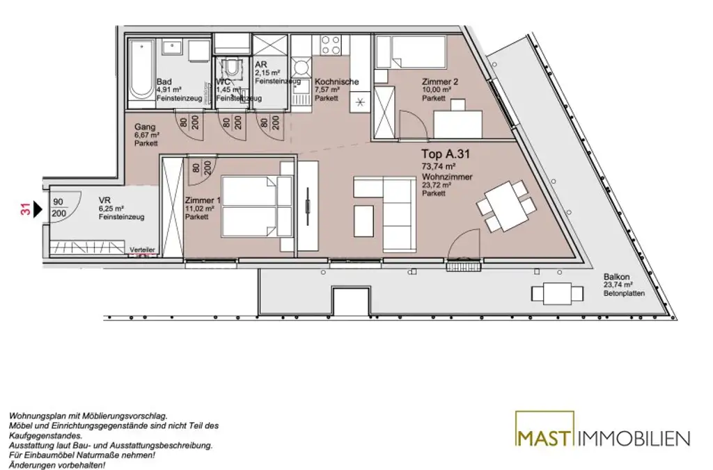 Provisionsfreie 3-Zimmer Wohnung mit 24 qm Balkon!