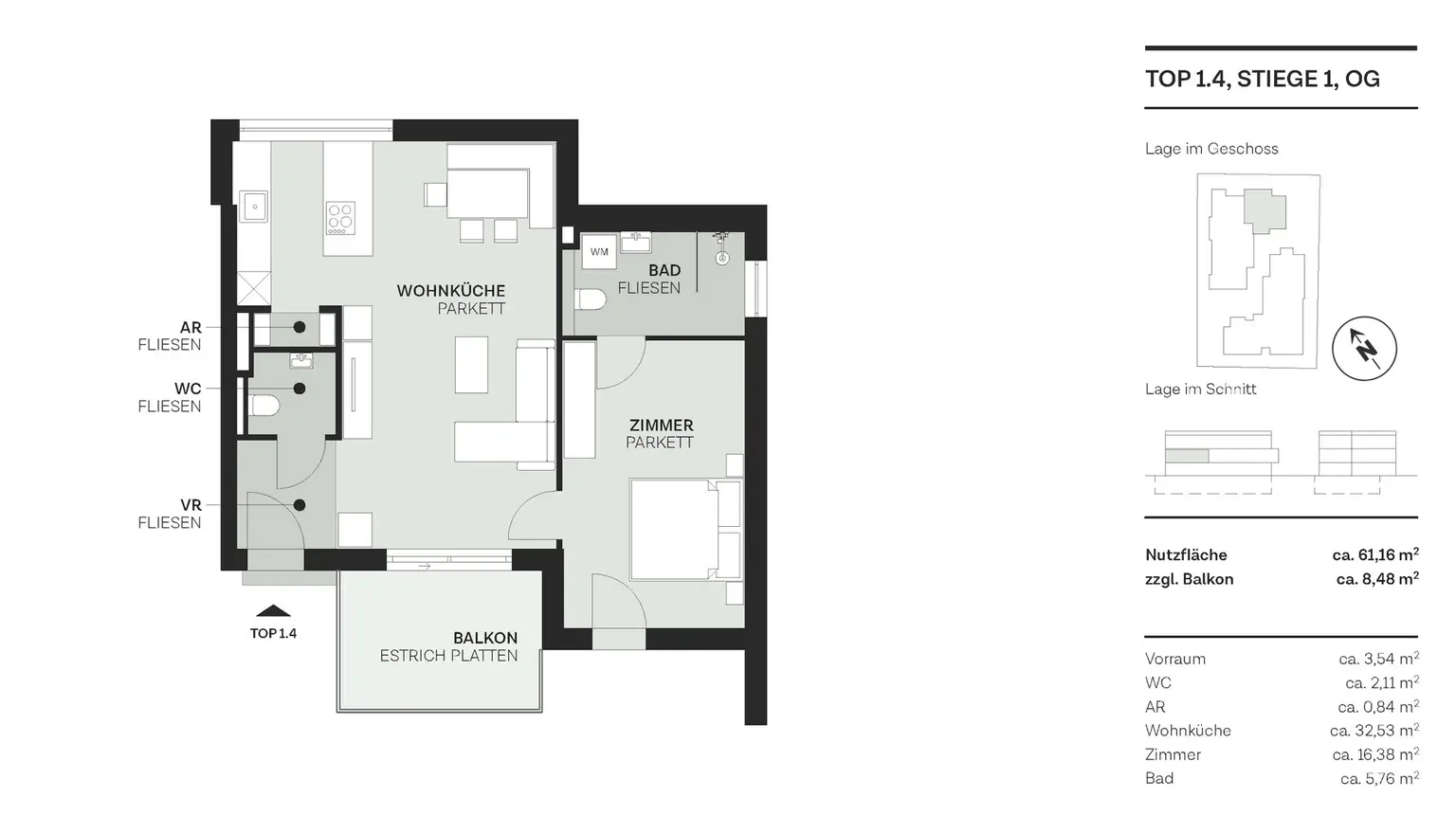 Grundriss Top 4, Stiege 1