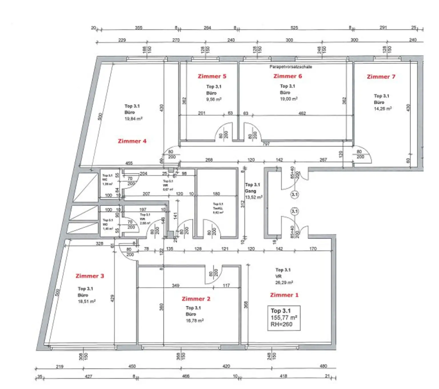 Großzügige Bürofläche mit rund 155 m² und Ausrichtung in den Innenhof! 6 Zimmer + Empfangsbereich direkt bei der Straßenbahn Yppengasse!