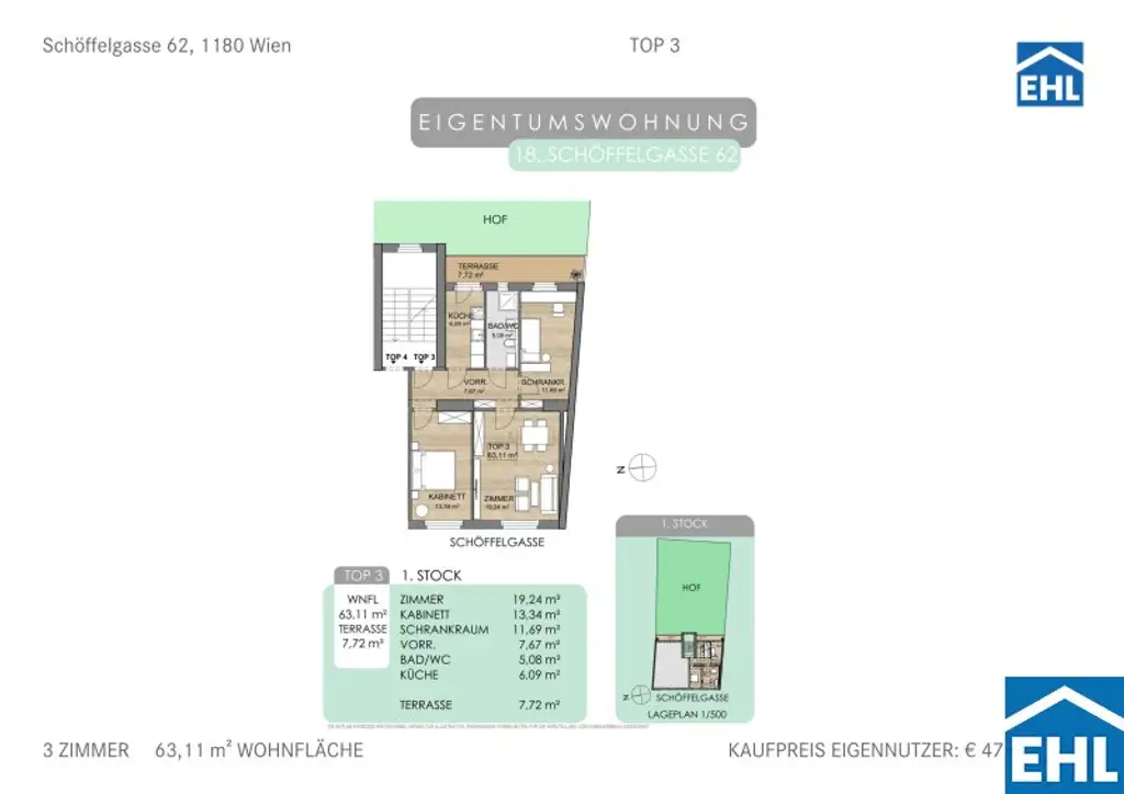 Sanierte 3-Zimmer-Wohnung mit Hofterrasse!