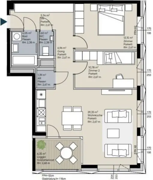 U-Bahn-Station KAGRAN U1 I Stilvolle Wohnung mit Loggia I Rooftop POOL & SAUNA I Fitnessraum
