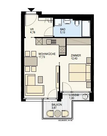 PÄRCHENHIT: 2 ZIMMER MIT BALKON- ERSTBEZUG