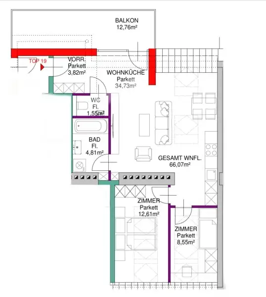 Großzügige 3-Zimmer-Dachgeschosswohnung mit großem Balkon