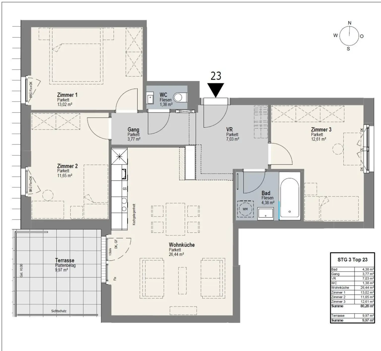 Moderne 4-Zimmer DG-Wohnung mit Kühlung und Süd-Terrasse!