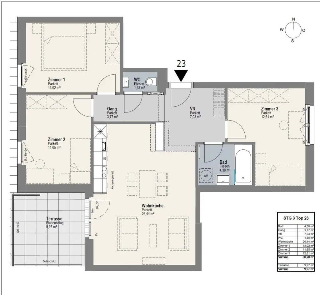 Moderne 4-Zimmer DG-Wohnung mit Kühlung und Süd-Terrasse!