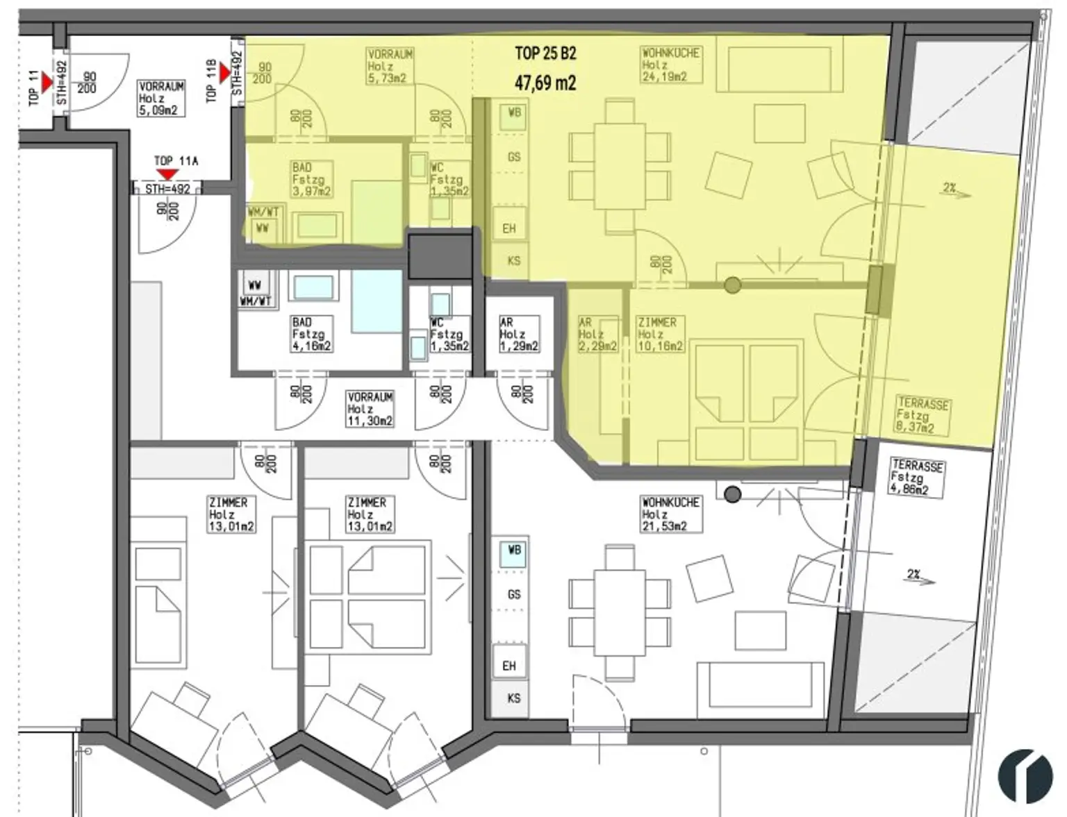 Wohnungsplan Top 25 B2