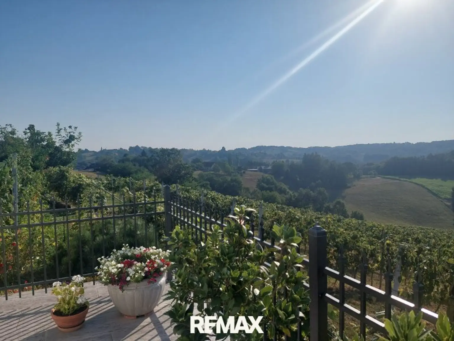 von der Terrasse aus den fantastischer Weitblick auf den eigene Weingarten, Wald und Wiesen