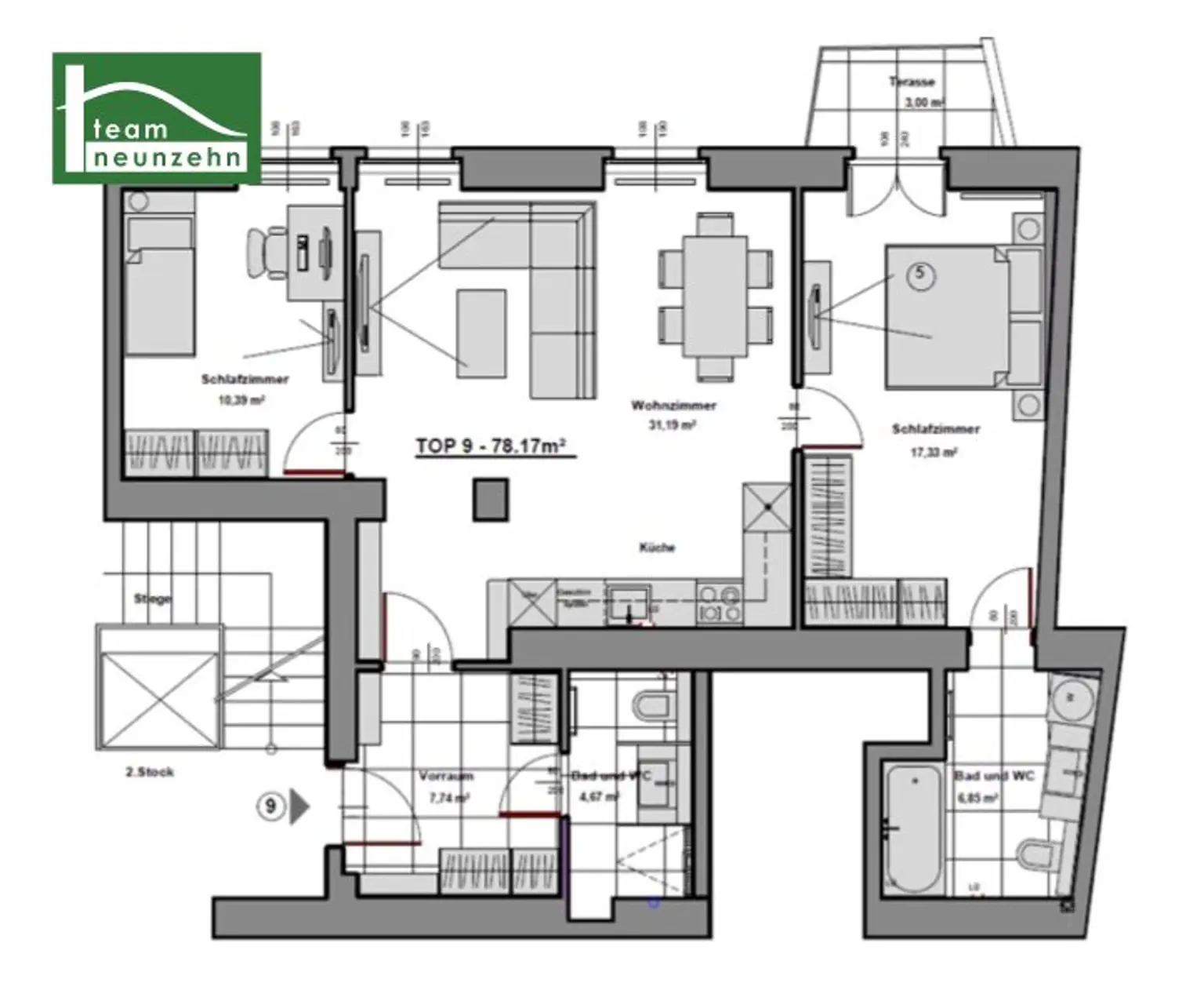 Klimatisierte Wohnung in Hofruhelage am Hohen Markt mit Stellplatzberechtigung! 2 Bäder und Balkon!
