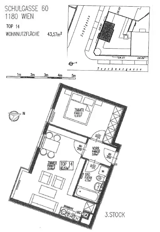 Wohnen beim Schubertpark - 2-Zimmer-Wohnung mit 
gut gestalteter Raumaufteilung!