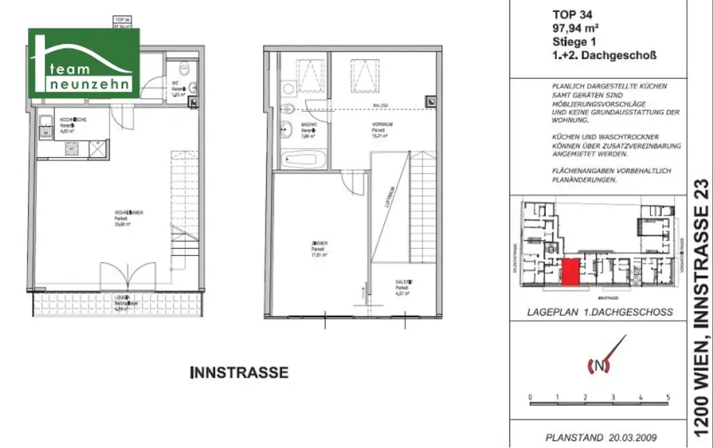 Wohnen nahe der Donau in 1200 Wien: 2-Zimmer Maisonette Wohnung inkl. Einbauküche!