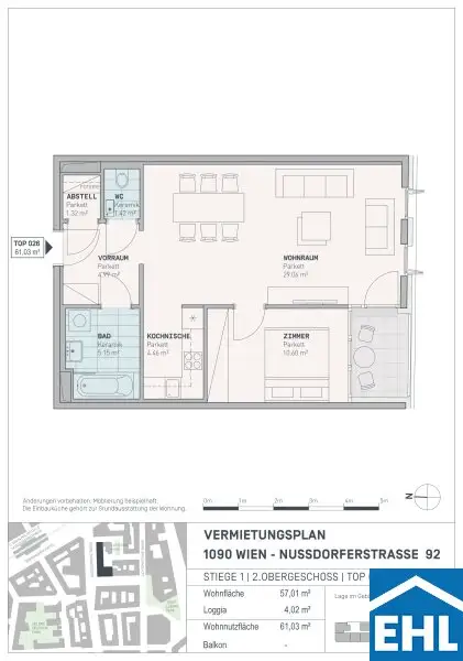 Moderne 2-Zimmer-Wohnung mit Loggia in bester Lage