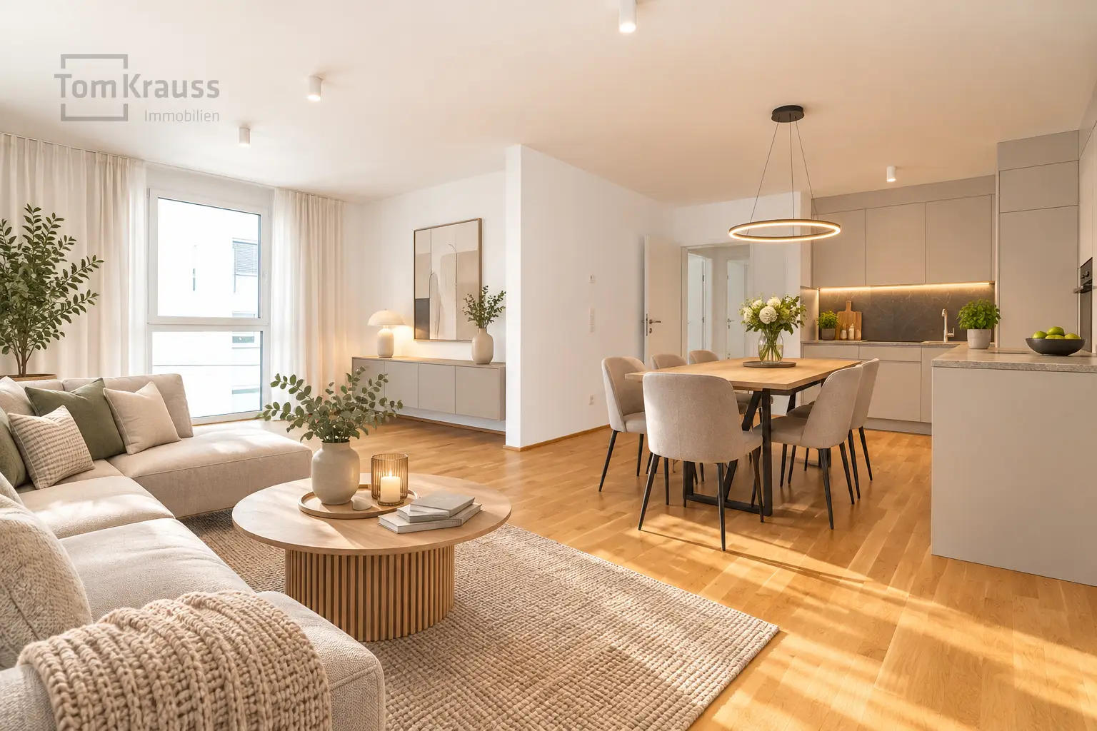 Wohnzimmer KI möbliert