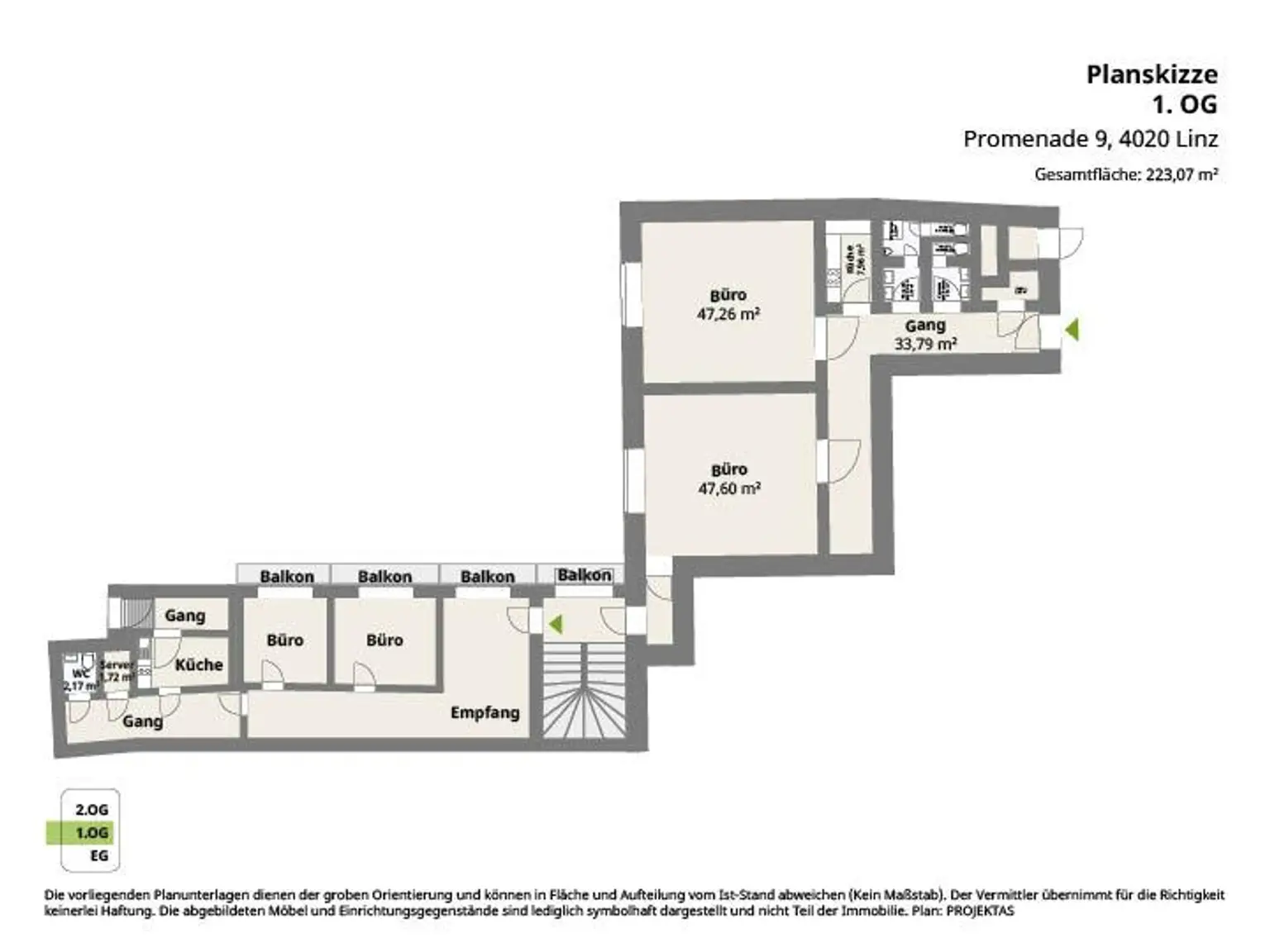 Planskizze, Promenade 9, 4020 Linz, 1. OG, gesamt
