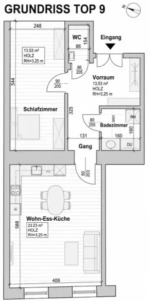 GRUNDRISS TOP 9 – VARIANTE WOHN-ESS-KÜCHE