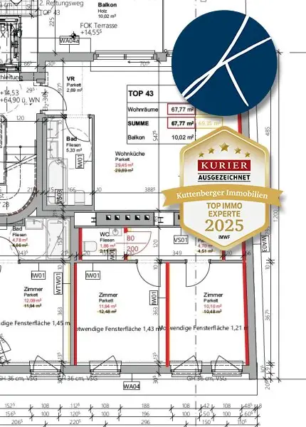 *Superprojekt: "Über den Baumwipfeln" Top 43  Erstklassige 3-Zimmer Wohnung mit Blick auf die Kastanienbäume + Balkon