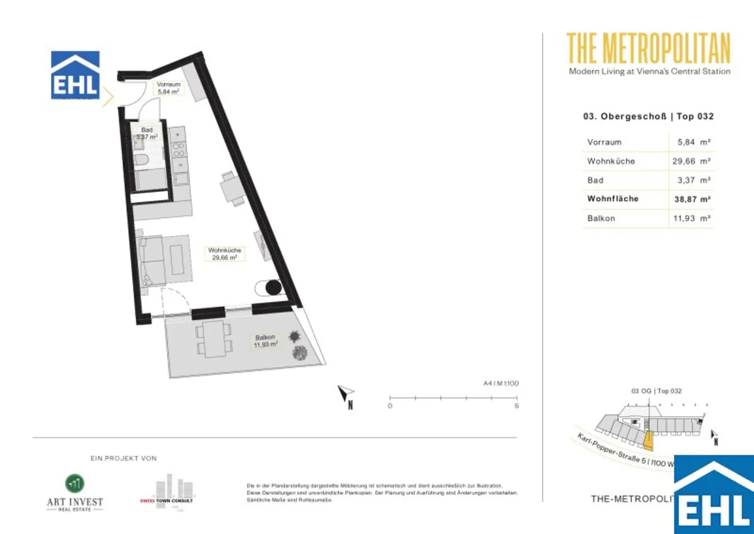 Sonnwendviertel: 1-Zimmer-Wohnung mit Balkon im 3. OG – Fitnessraum, Co-Working & Rooftop-Terrasse inklusive!