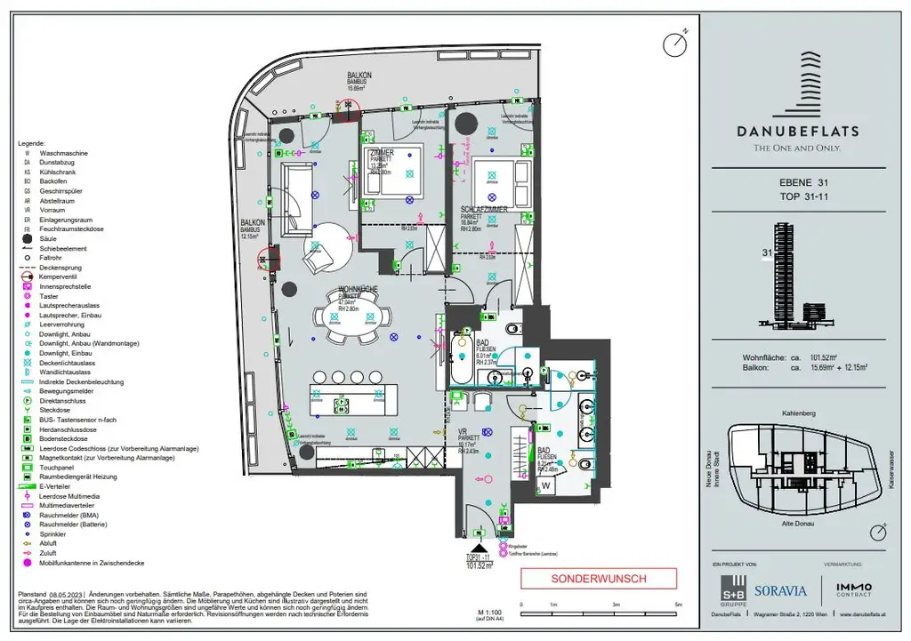 DANUBEFLATS: Stephansdom, Kahlenberg, Neue Donau - alles im Blick! Gym, Pool, Spa, Lounges, Doorman