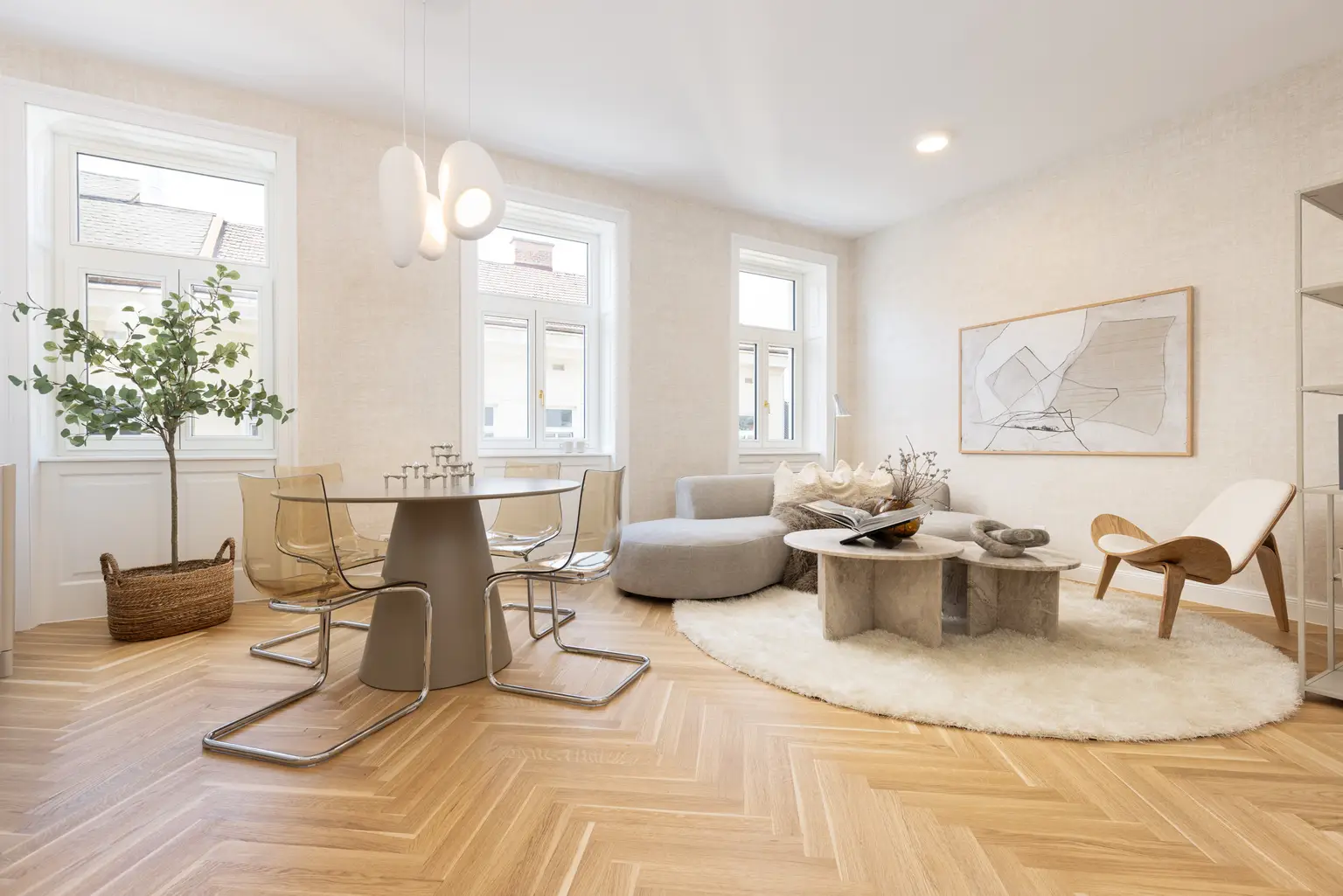 Innenarchitektonisch gestaltete 2-Zimmer-Musterwohnung mit Wohnküche und Terrasse