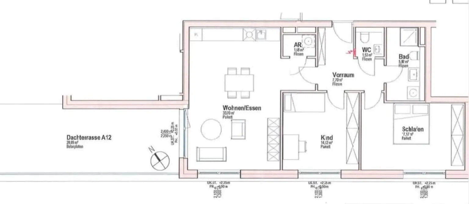 Beeindruckende 3 Zimmerwohnung mit großer Dachterrasse, Carportplatz und Stellplatz