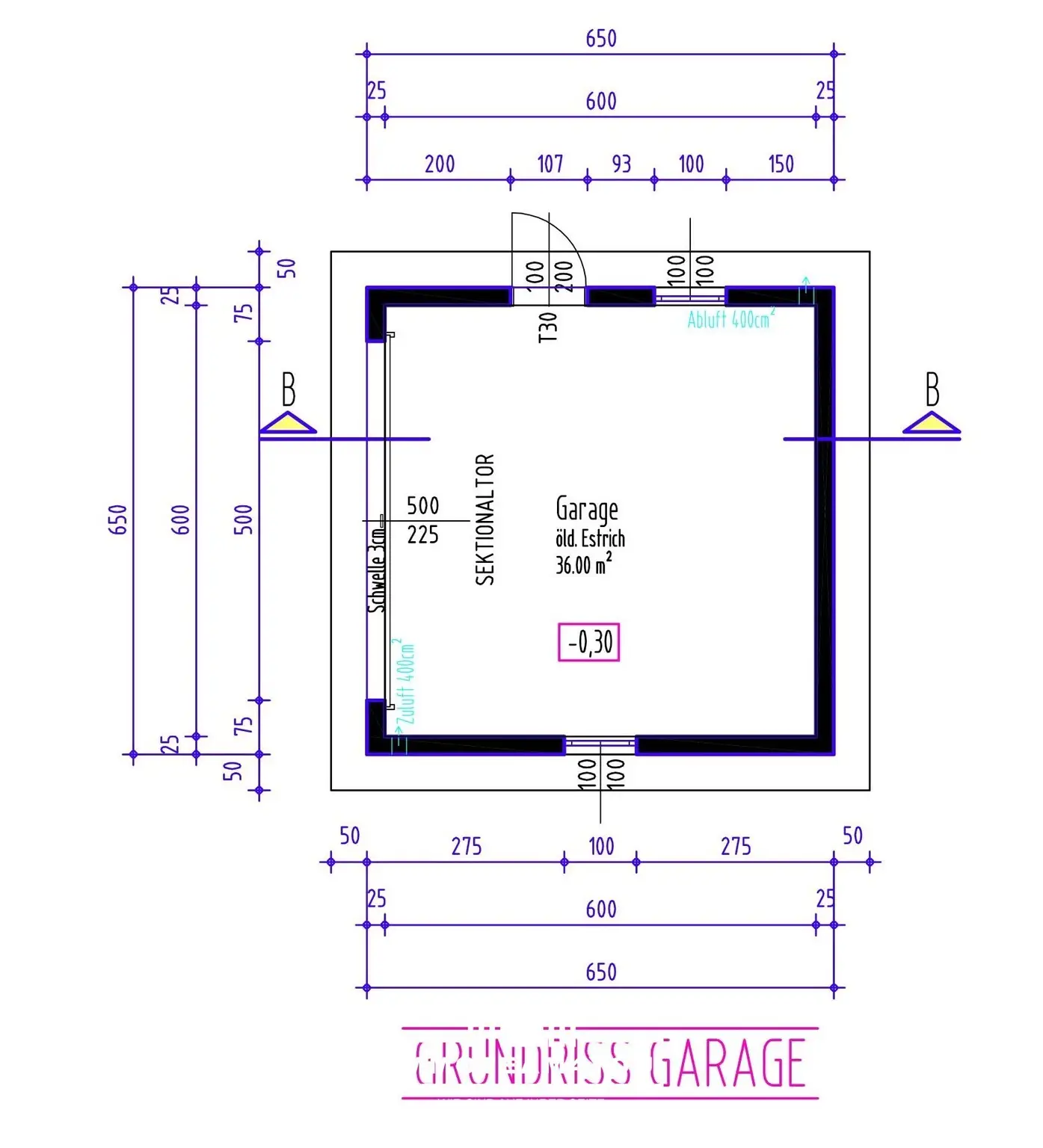 Plan reduziert Garage