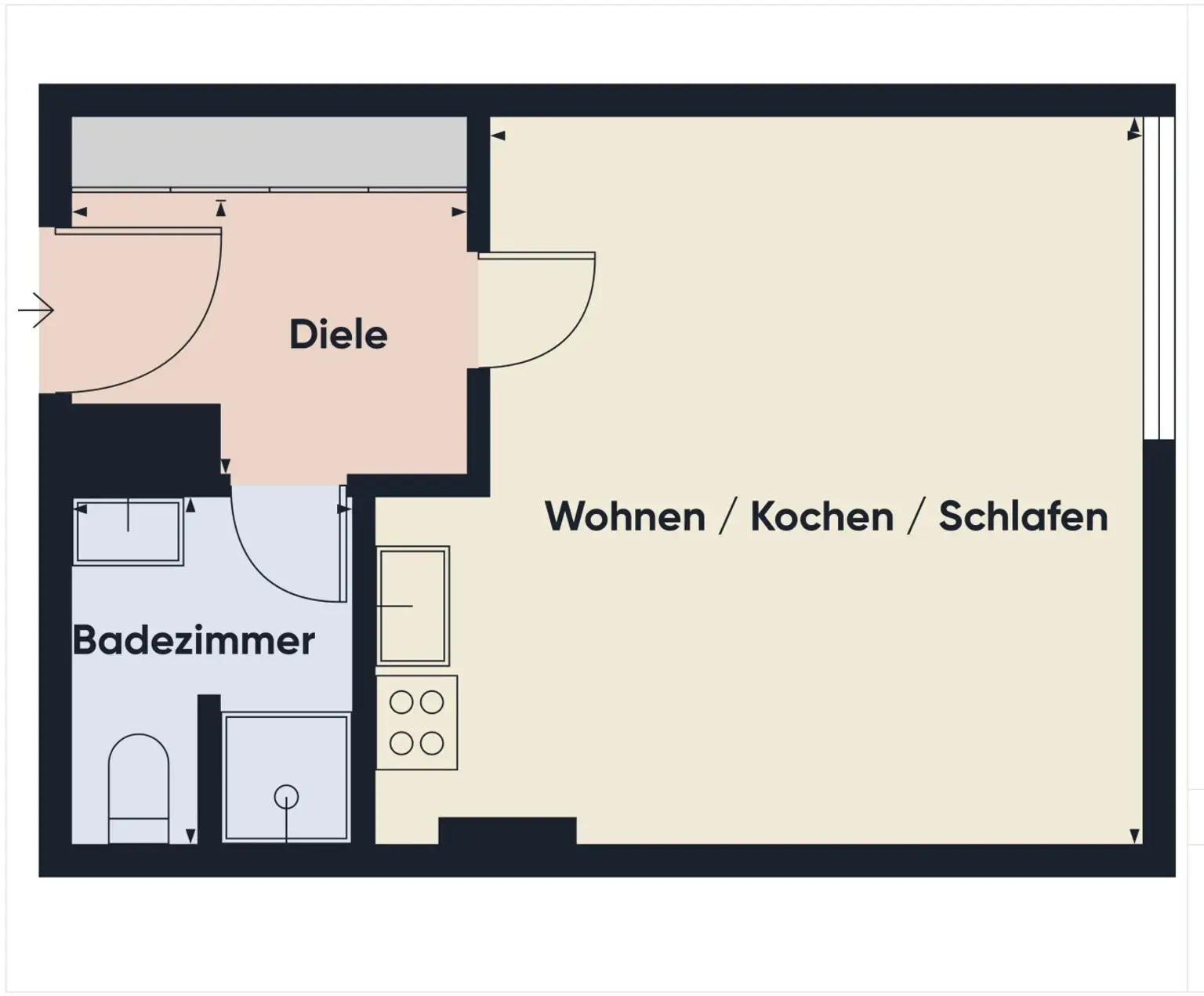 Linz/Urfahr: MIETWOHNUNG ca. 30 m2 Wohnfläche (Garconniere -1-Zimmerwohnung) in der Leonfeldner Straße