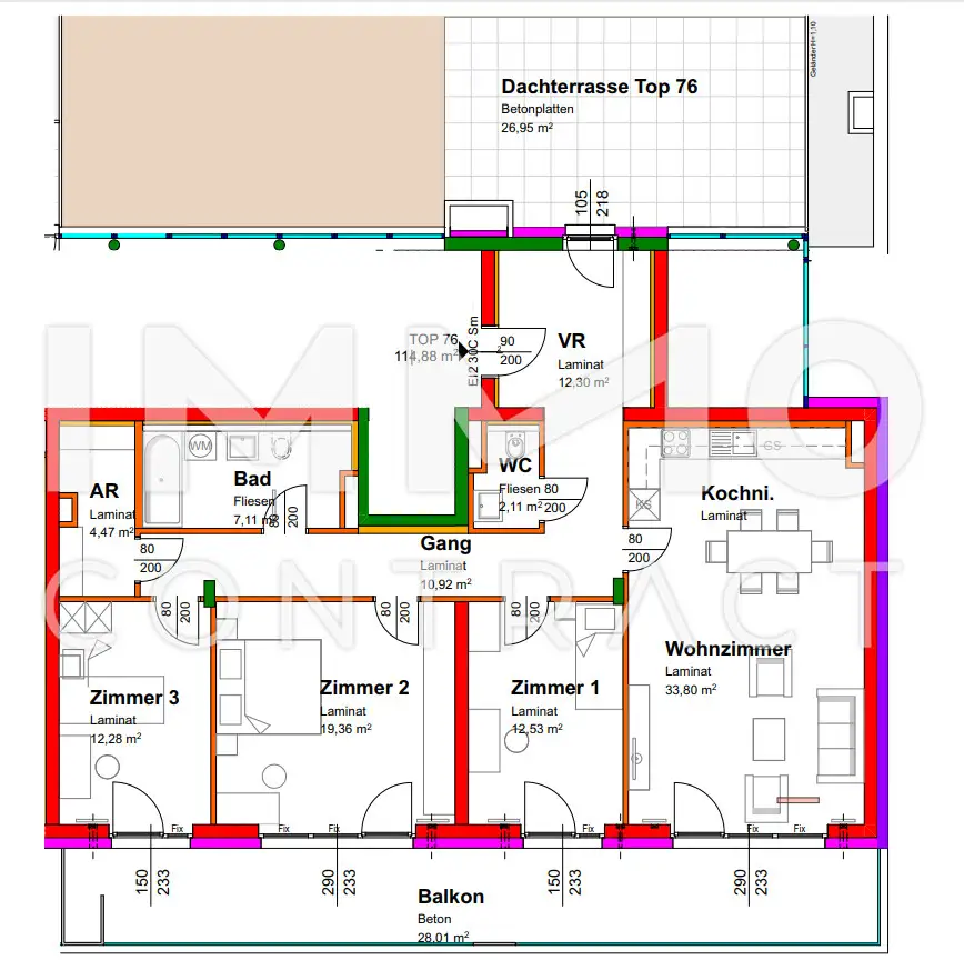 114,89qm 4ZI- PENTHOUSE 26,95qm Terrassen, 78qm Gründach, 28,01qm Balkon