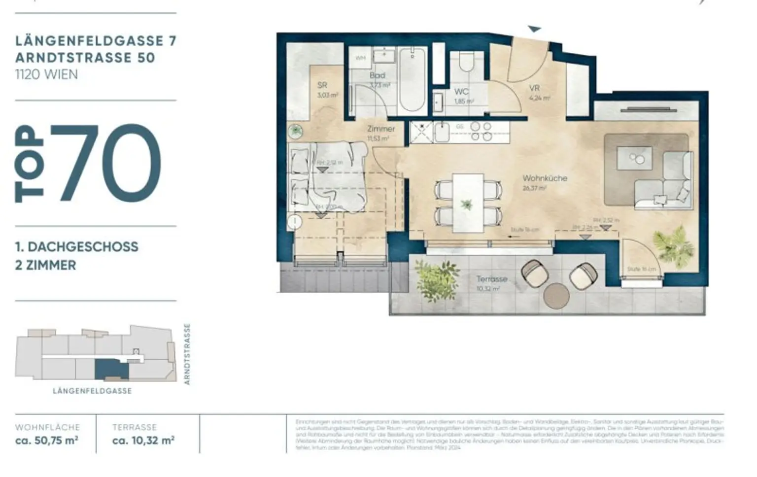 Modern wohnen in Meidling! DG-2-Zimmer-Erstbezug mit Sonnenterrasse - Top70