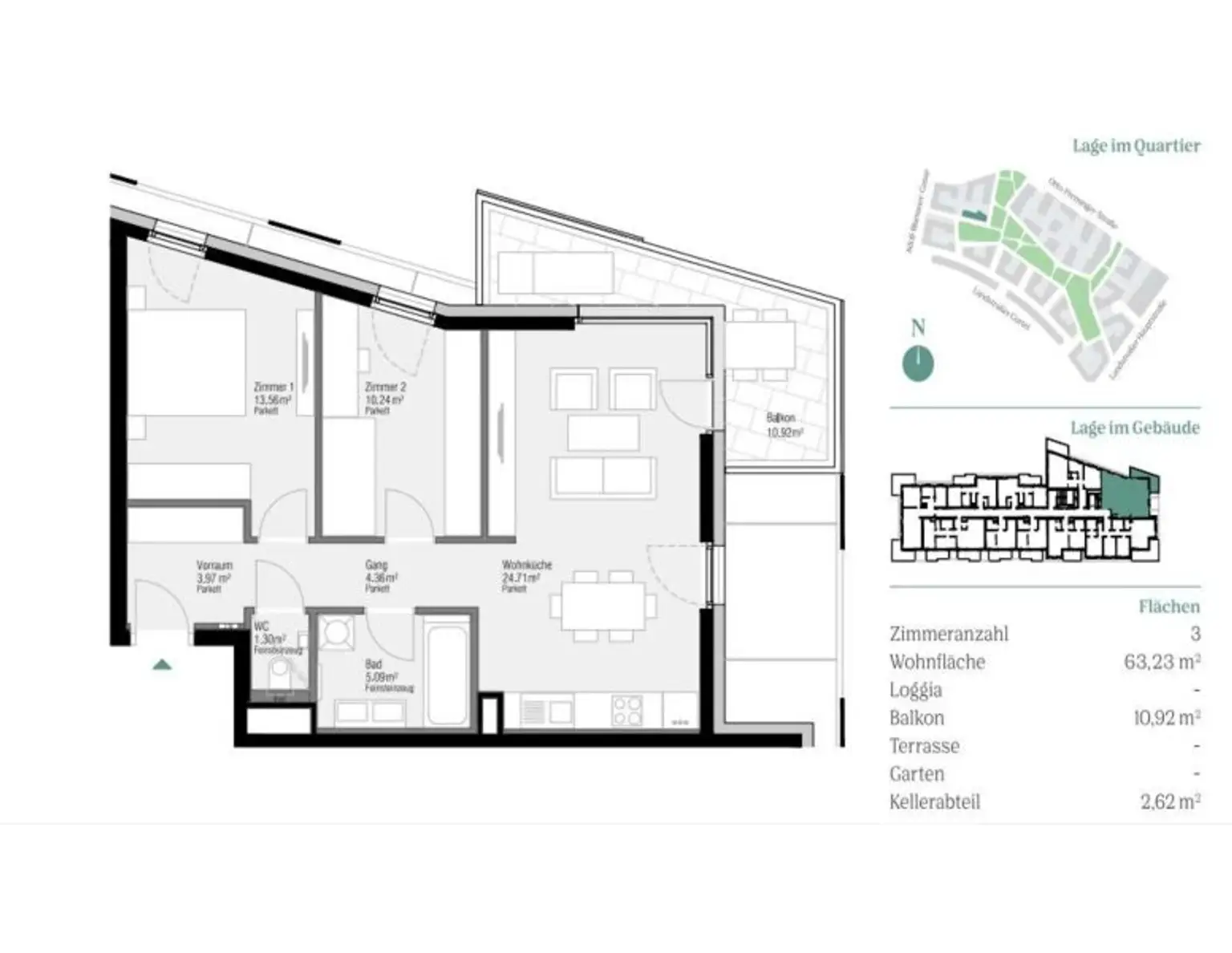 Moderne 3-Zimmer-Wohnung mit Balkon - Top-Anbindung im „Village im Dritten“ – PROVISIONSFREI!