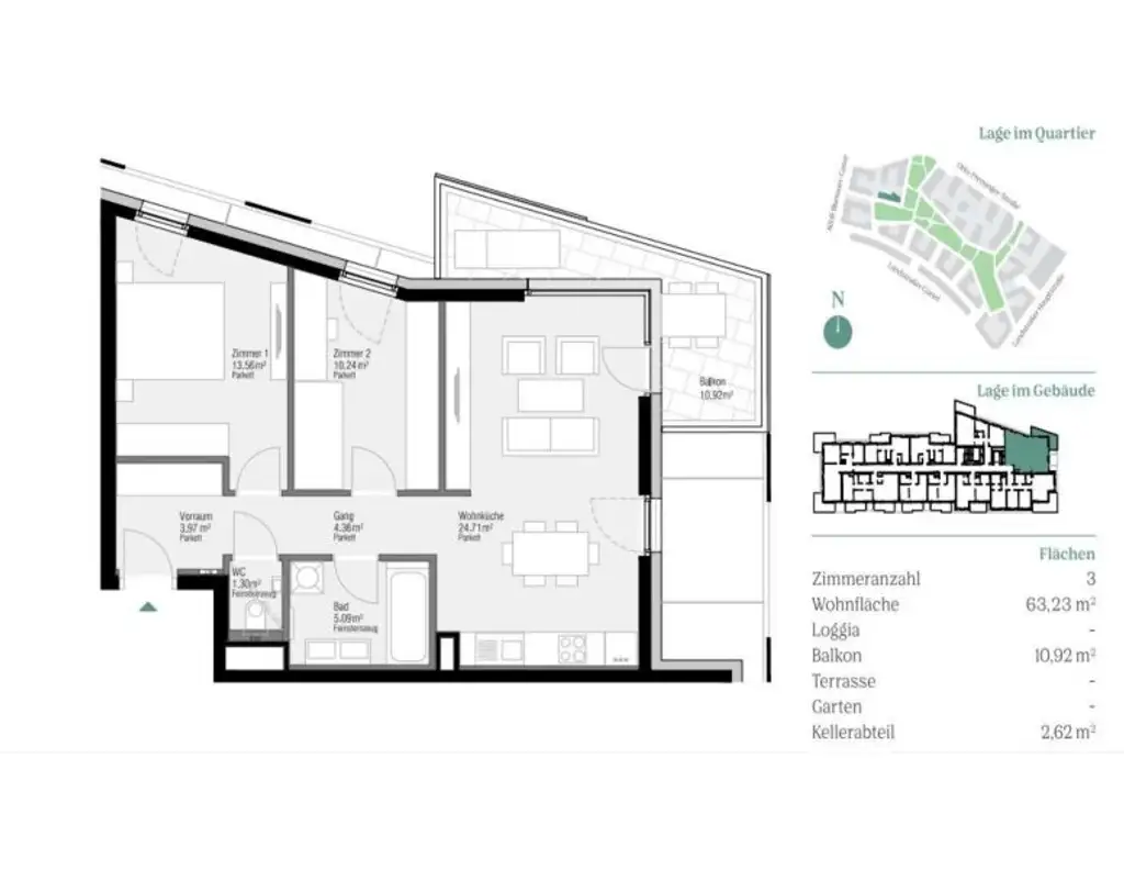 Moderne 3-Zimmer-Wohnung mit Balkon - Top-Anbindung im „Village im Dritten“ – PROVISIONSFREI!