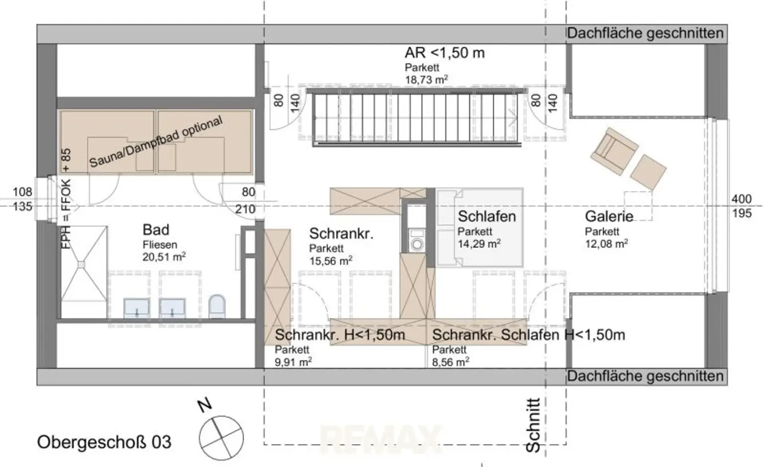 Plan obere Wohnebene -Privatbereich