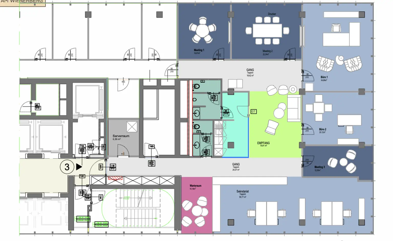Grundriss A 10.OG rechte Seite ca. 265m2