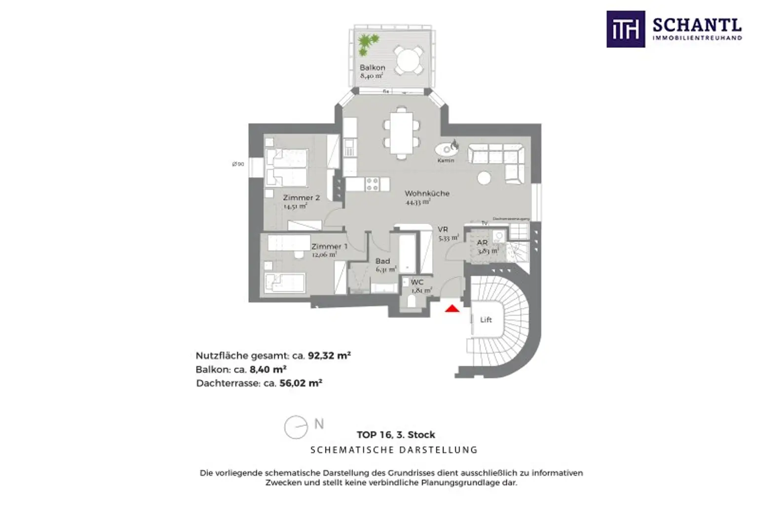 Grundriss Top 16, schematische Darstellung