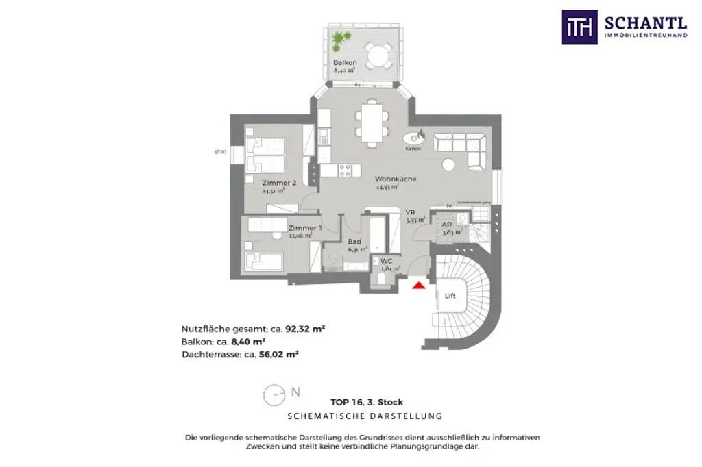 Grundriss Top 16, schematische Darstellung