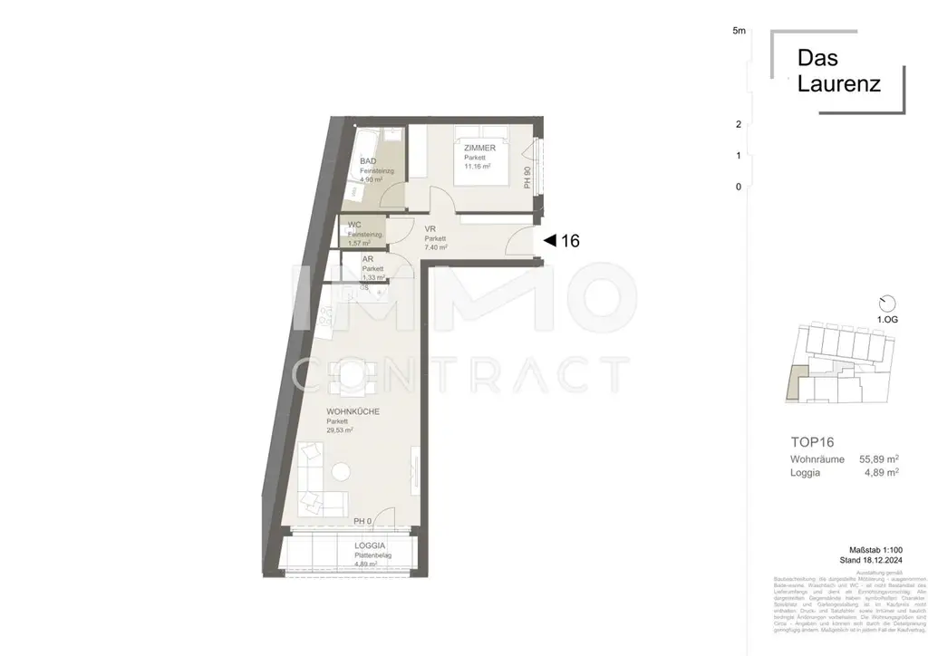 2 Zimmer Wohnung+Loggia =DAS LAURENZ= Erstbezug - 1 Bedroom+ Loggia  U3